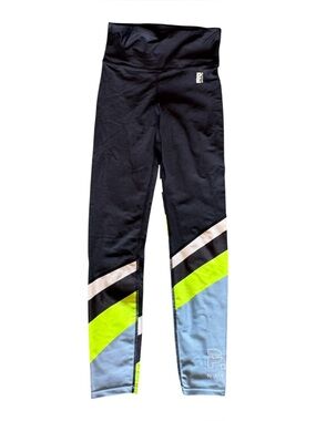 P.E Nation First Position Leggings with Neon Green & Light Blue Panels